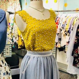 Tulip B Scalloped Neck Yellow Top